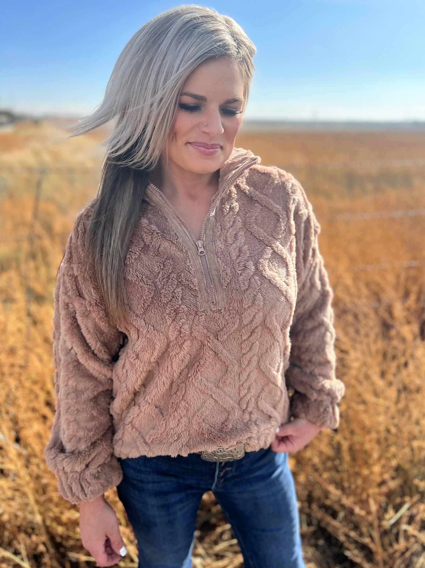 Fuzzy Fleece Cozy Cable Pattern Pullover* Product Image