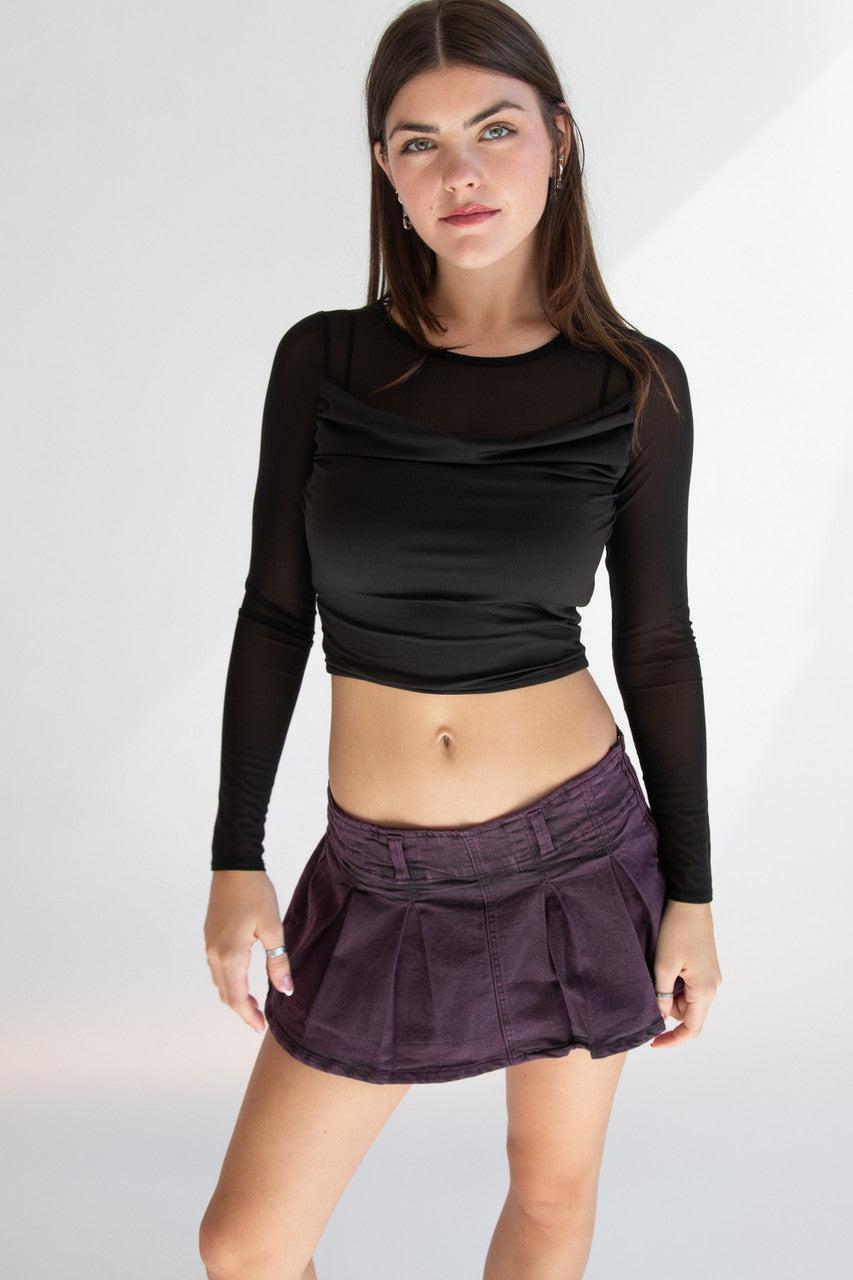 Low Rise Denim Pleated Mini Skort Product Image