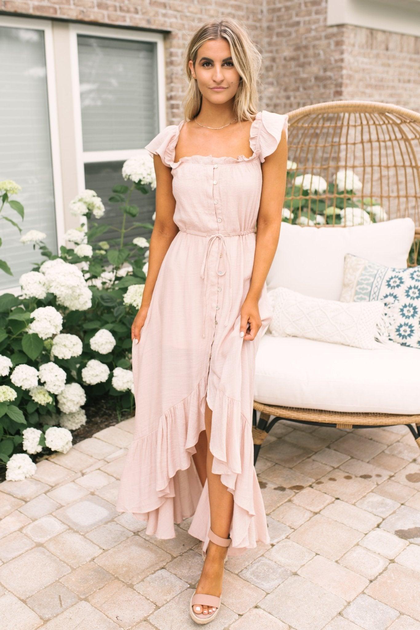 Blush Off the Shoulder Button Down High Low Maxi Female Product Image