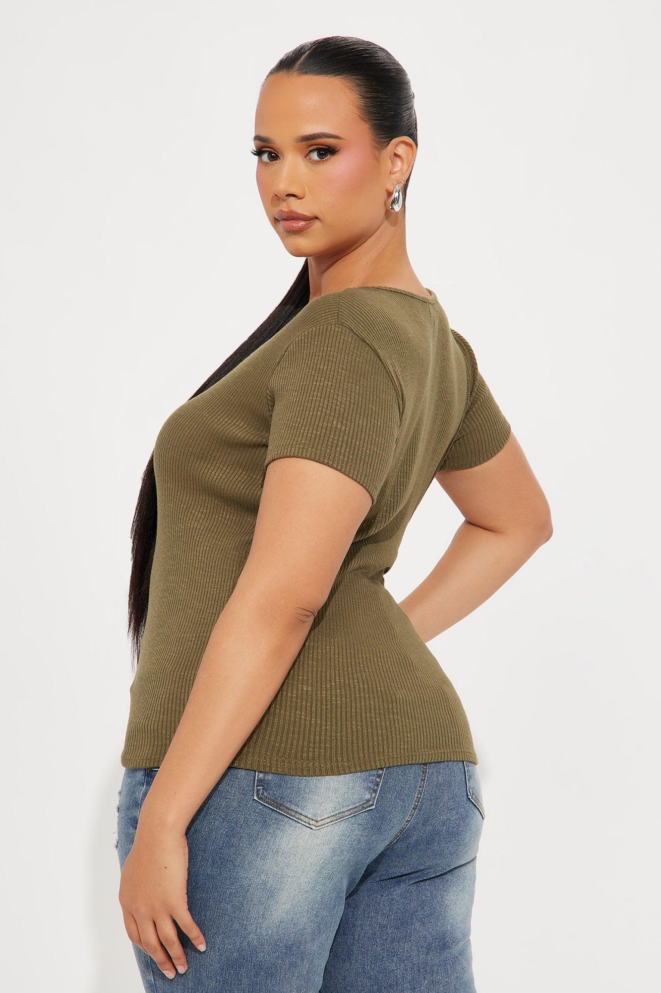 Rachel Ribbed Short Sleeve Tee - Olive Product Image