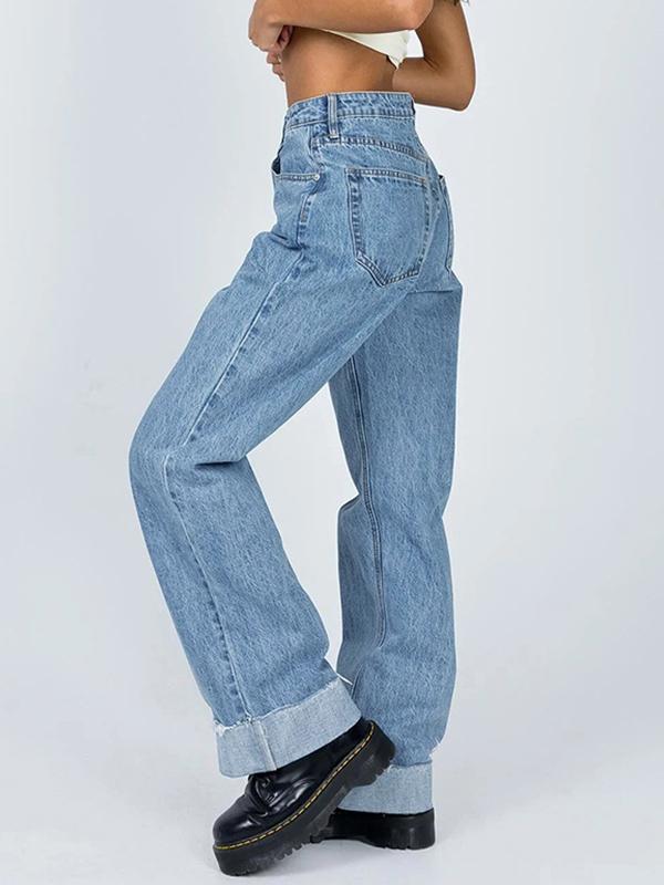 Washed Rolled Design Boyfriend Jeans Product Image