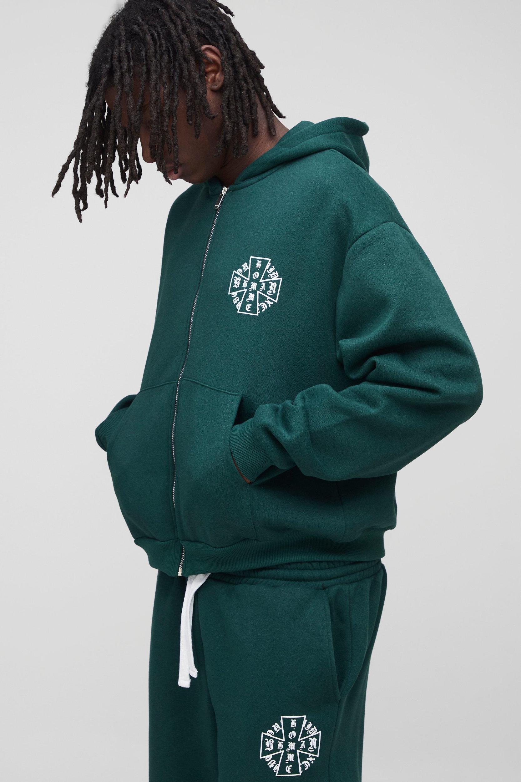 Oversized Boxy Homme Cross Zip Hooded Tracksuit | boohooMAN USA Product Image