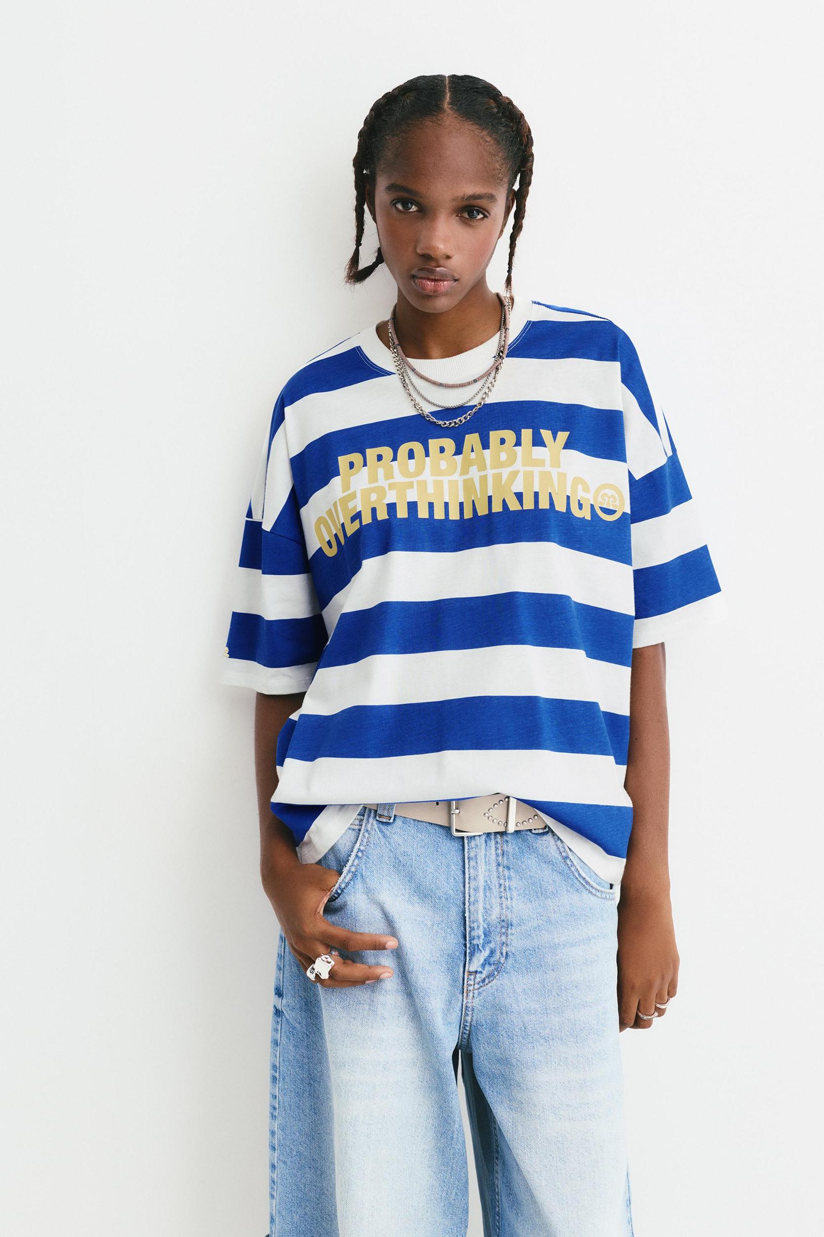 Striped T-shirt with slogan Product Image