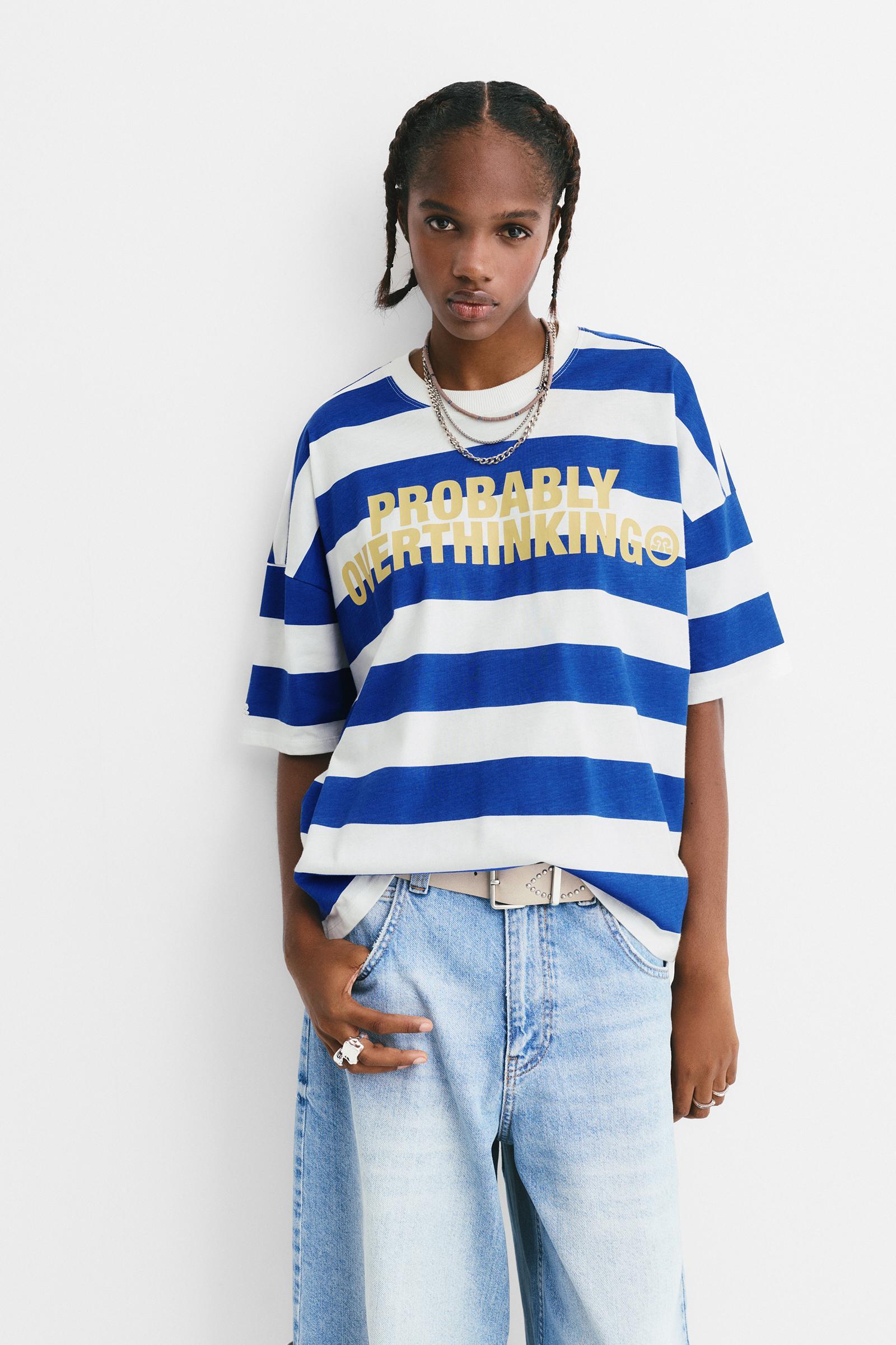 Striped T-shirt with slogan Product Image