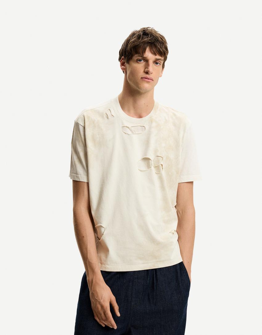 Faded ripped short sleeve T-shirt Product Image