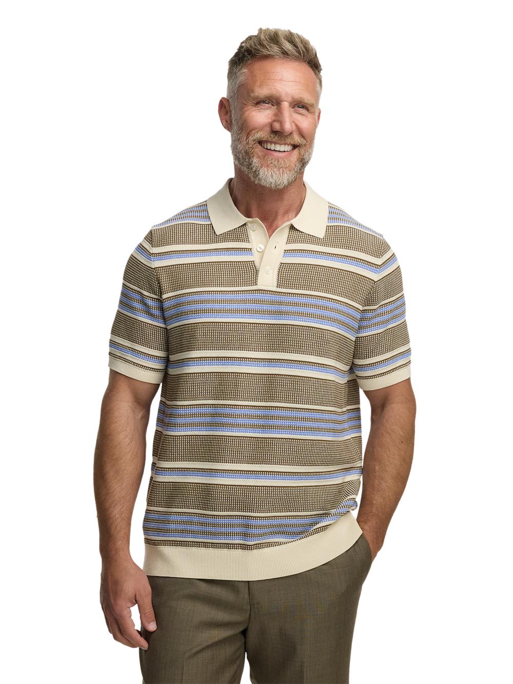 Cotton Three Button Polo - Brown/blue Product Image