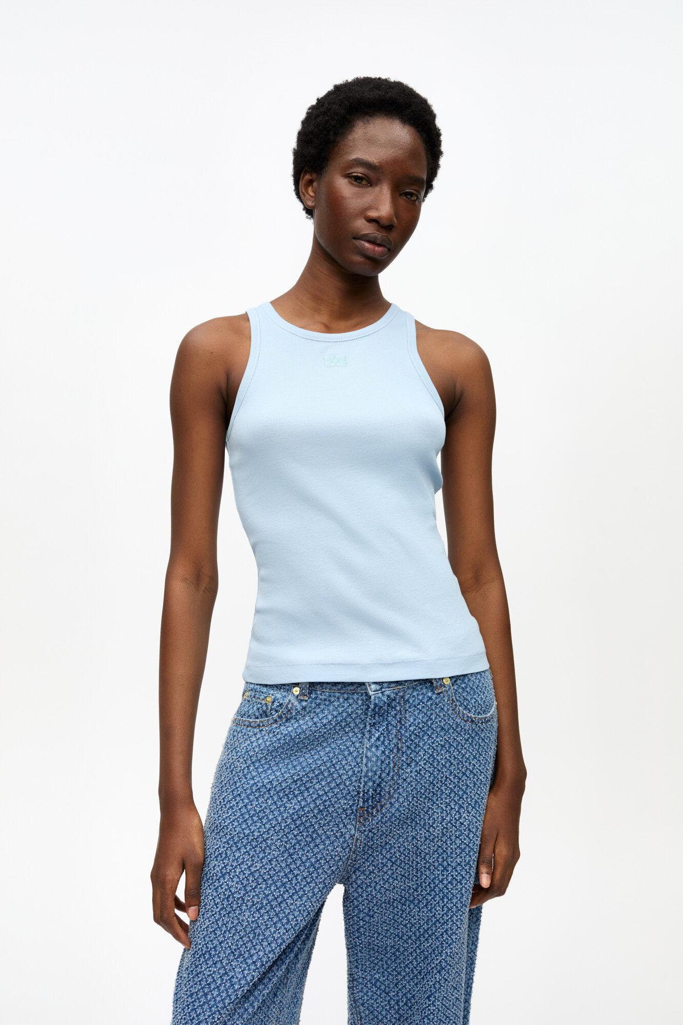 Blue Soft Cotton Rib Tank Top Product Image