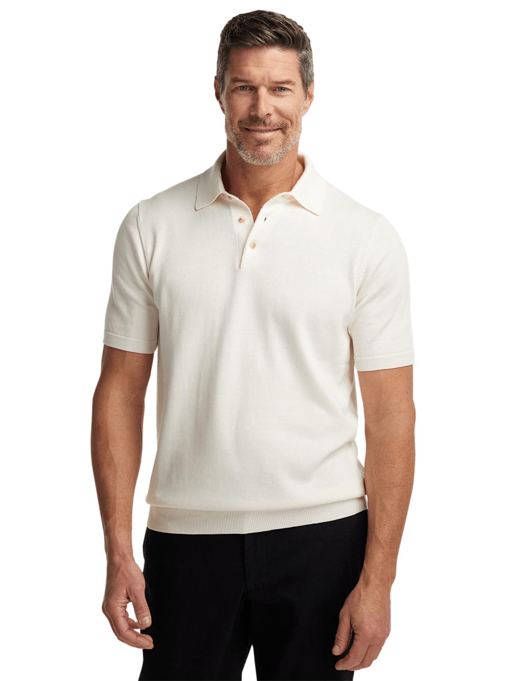 Supima Cotton Three Button Polo - Off White Product Image
