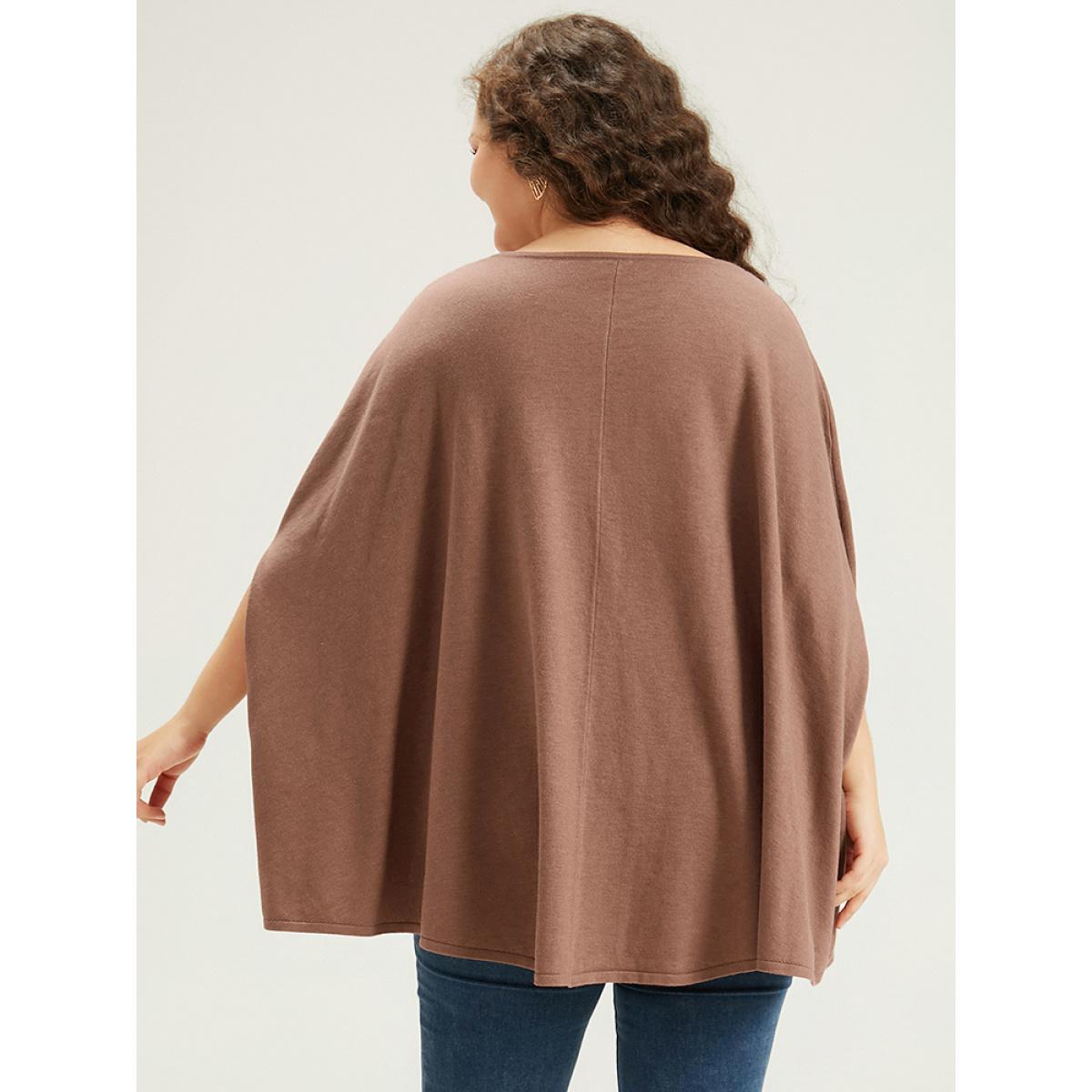 Plus Size Supersoft Essentials Plain Dolman Sleeve Pullover Tan Women Casual Loose Sleeveless Round Neck Dailywear Pullovers BloomChic 30/6X Product Image