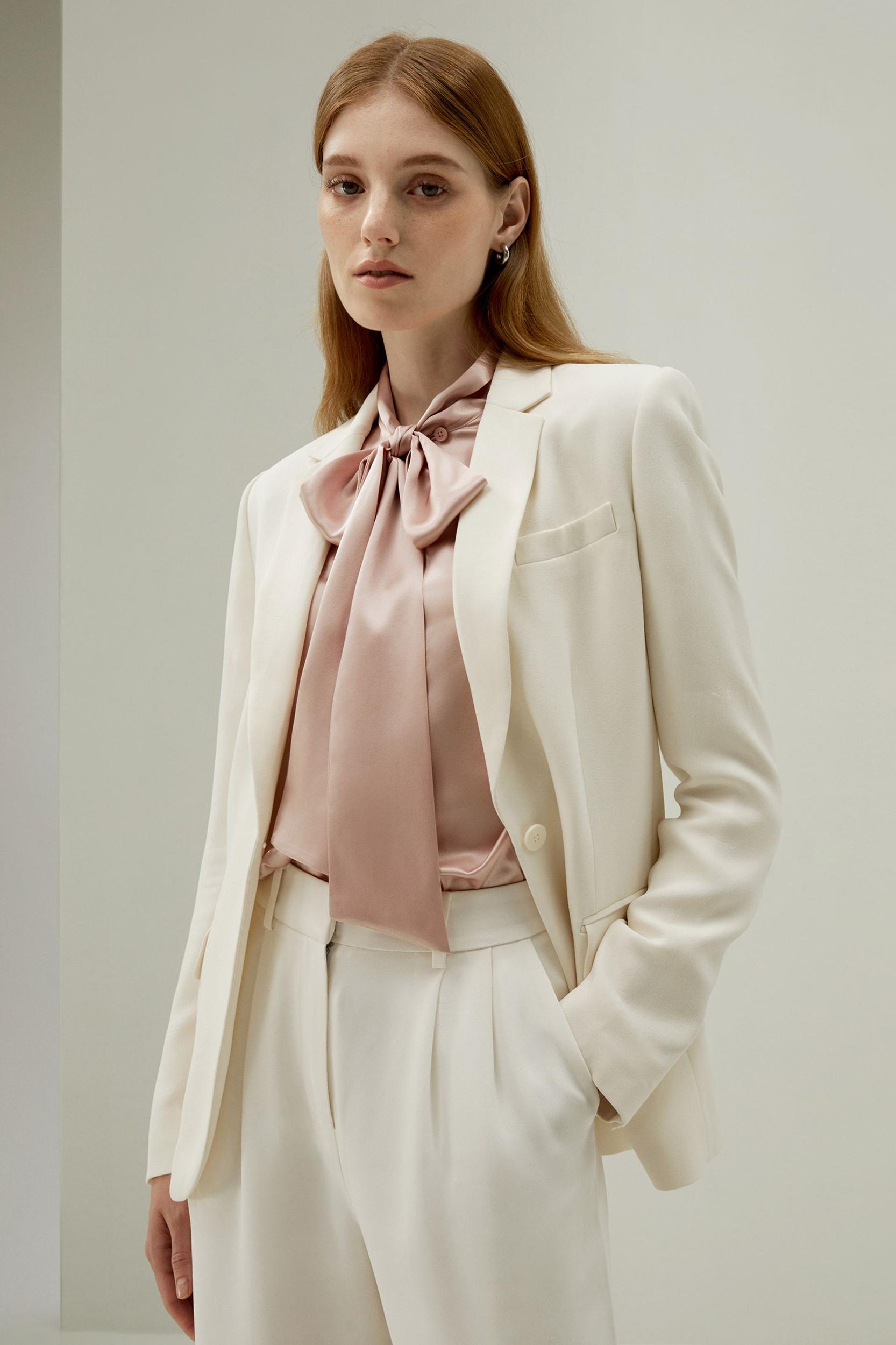 Women Bow-tie Neck Silk Blouse Product Image