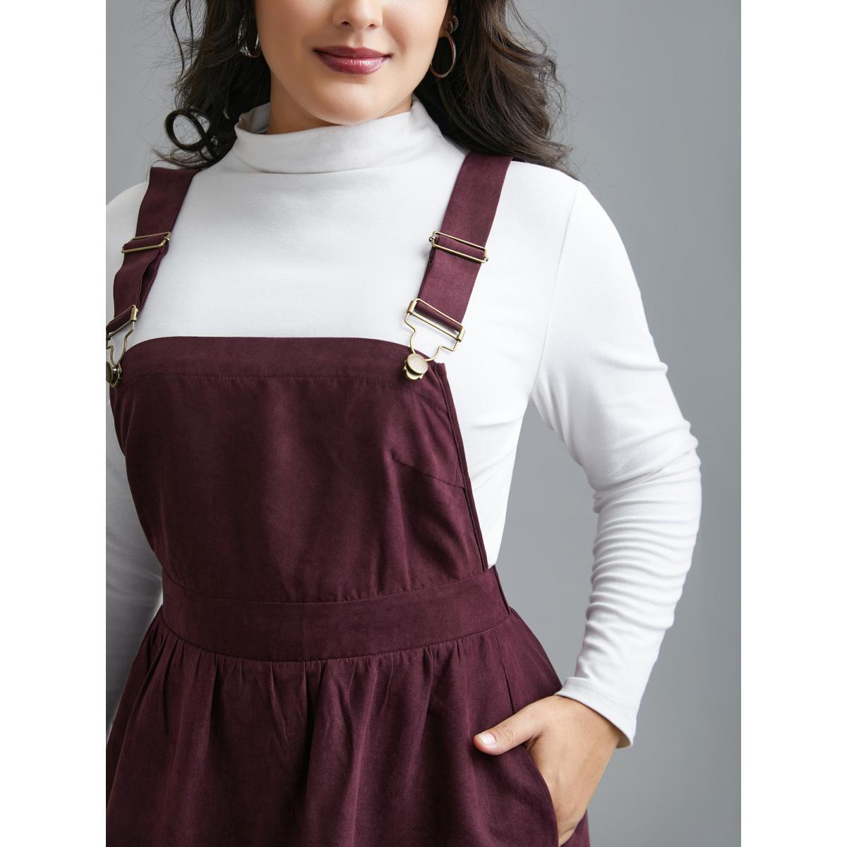 Plus Size Overall Adjustable Straps Tiered Midi Dress Eggplant Women Casual Gathered Non Sleeveless Curvy BloomChic 28/5X Product Image