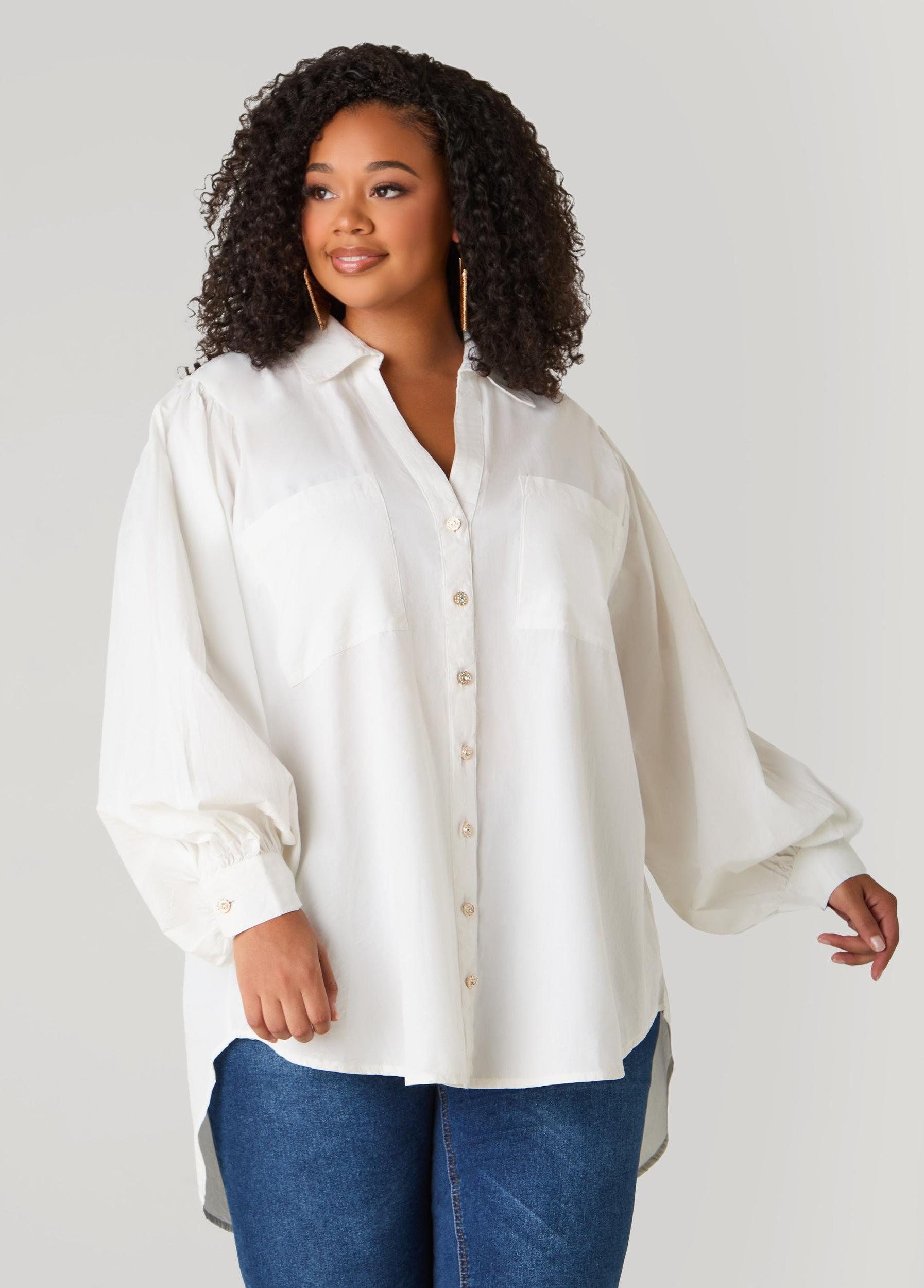 Plus Size Tie Up Open Back Shirt Ashley Stewart Product Image