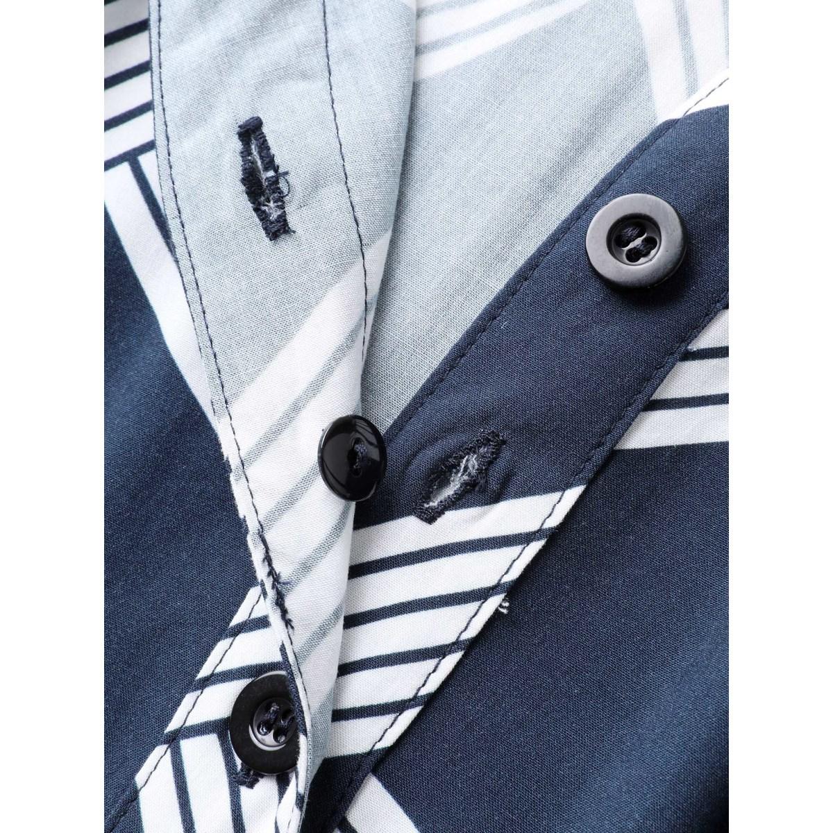 Plus Size Rayon Geometric Print Waist-Tie Midi Dress Indigo Women Flat collar with V-notch Short sleeve Curvy BloomChic 18-20/2X Product Image