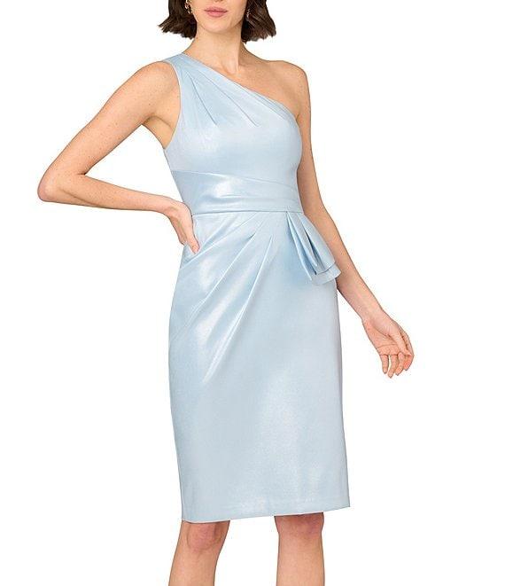 Aidan Mattox Foiled Mikado One Shoulder Neck Sleeveless Sheath Midi Dress Product Image