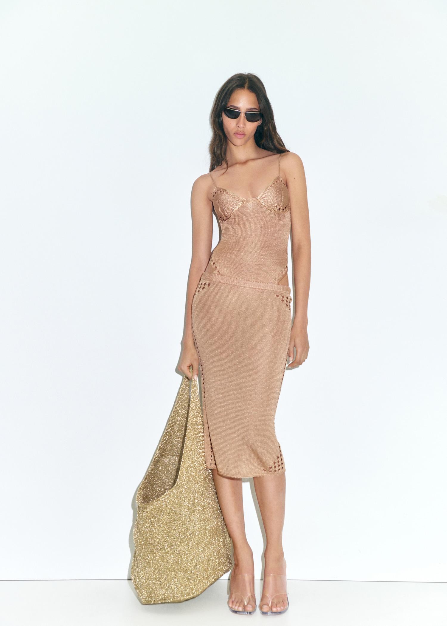 Lurex pencil skirt with openwork details - Women | MANGO USA Product Image