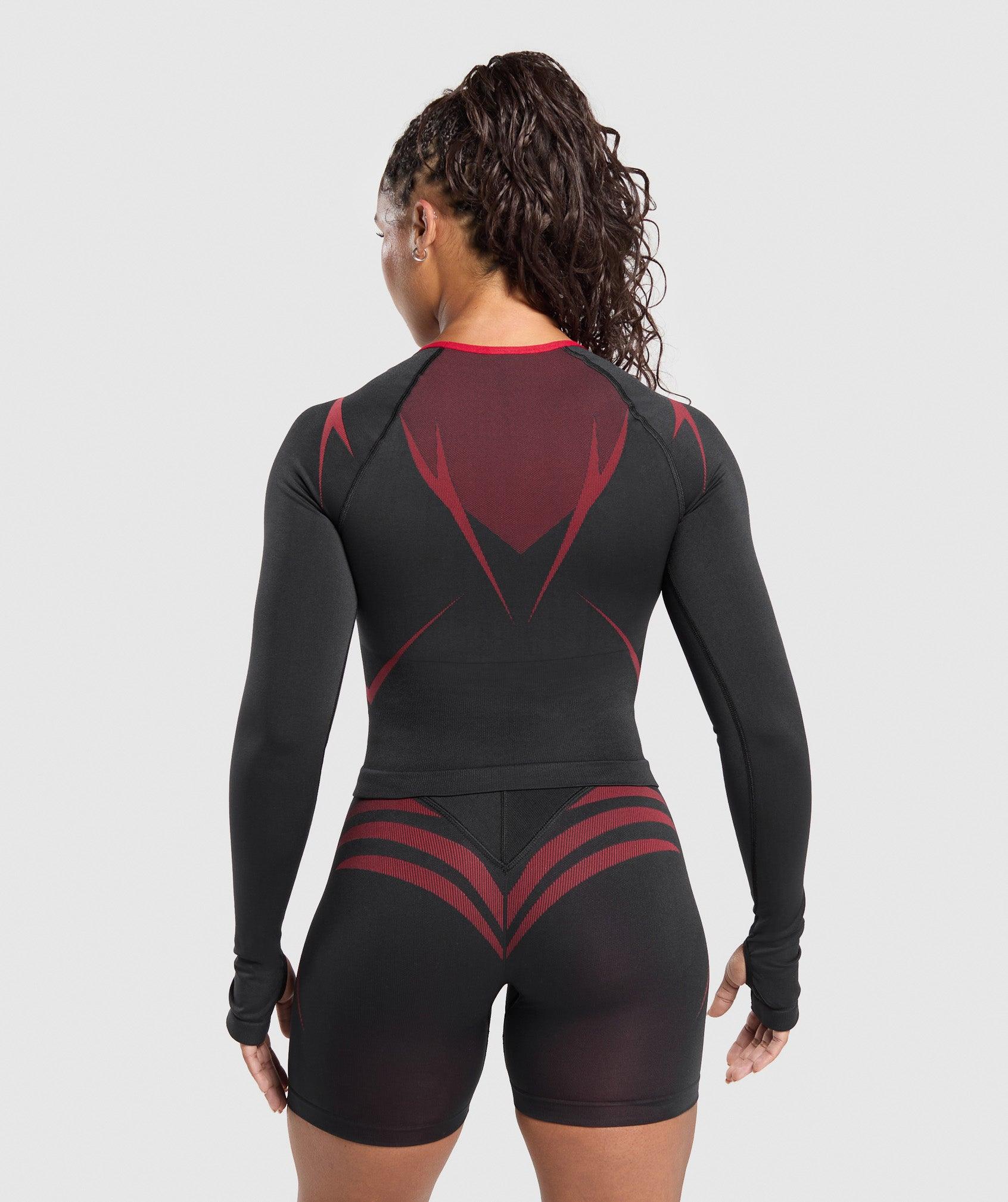 Gymshark Apex Lift Seamless Long Sleeve Crop Top - Black/Carmine Red Female Product Image