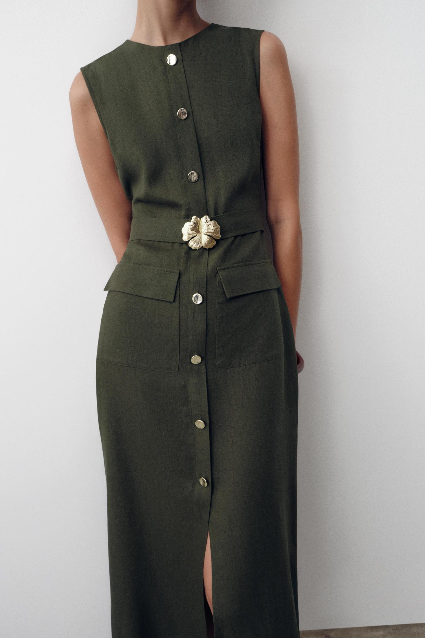 LINEN BELTED MIDI DRESS Product Image