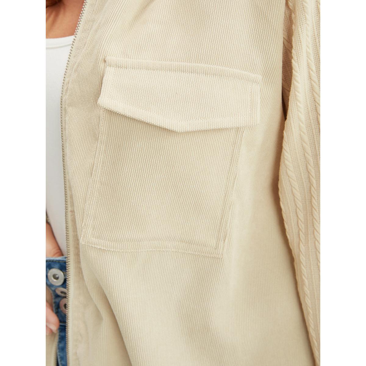 Plus Size Solid Flap Pocket Zip Up Hooded Coat Women Beige Casual Patchwork Ladies Dailywear Winter Coats BloomChic 10/M Product Image