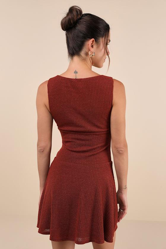 Modern Moves Brick Red Ribbed Knit Sleeveless Mini Dress Product Image