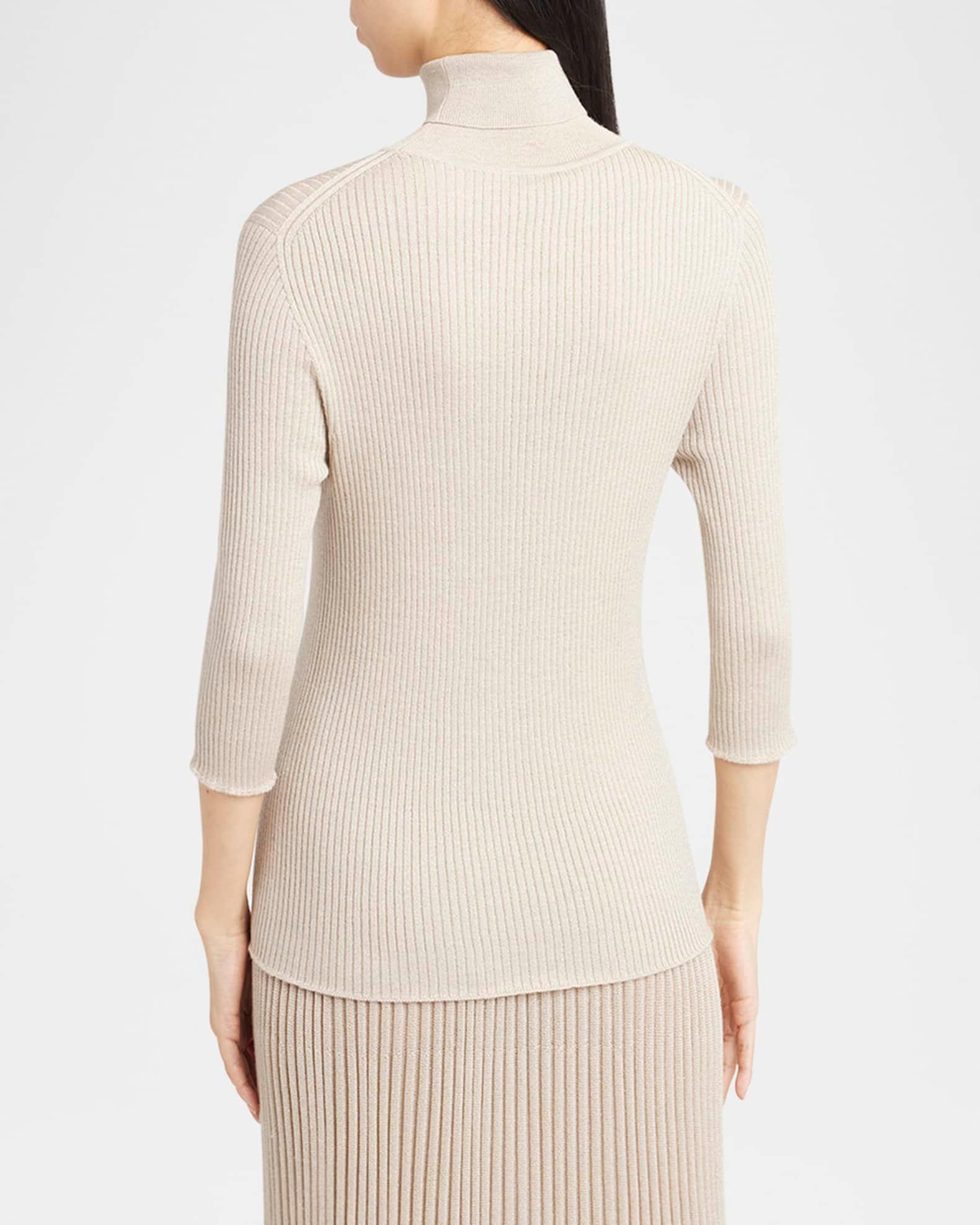 Turtleneck Metallic Rib 3/4-Sleeve Sweater Product Image