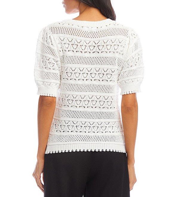 Karen Kane Cotton Crochet V-Neck Puff Sleeve Unlined Top Product Image