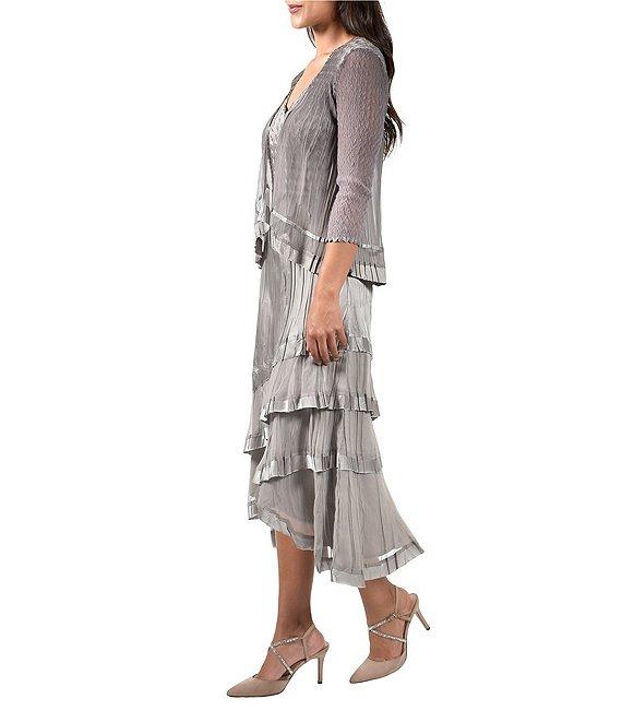 Komarov V-Neck Layered Ruffle Hem 2-Piece Jacket Dress Product Image