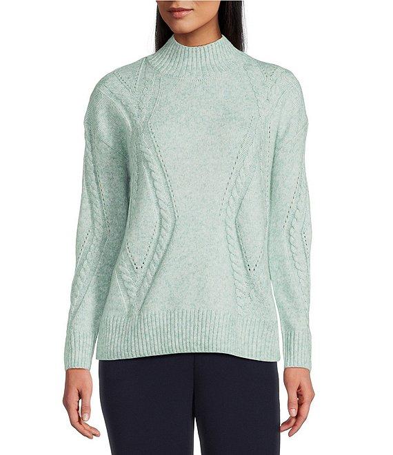 Investments Petite Rain Forest Long Sleeve Mock Neck Pullover Sweater Product Image