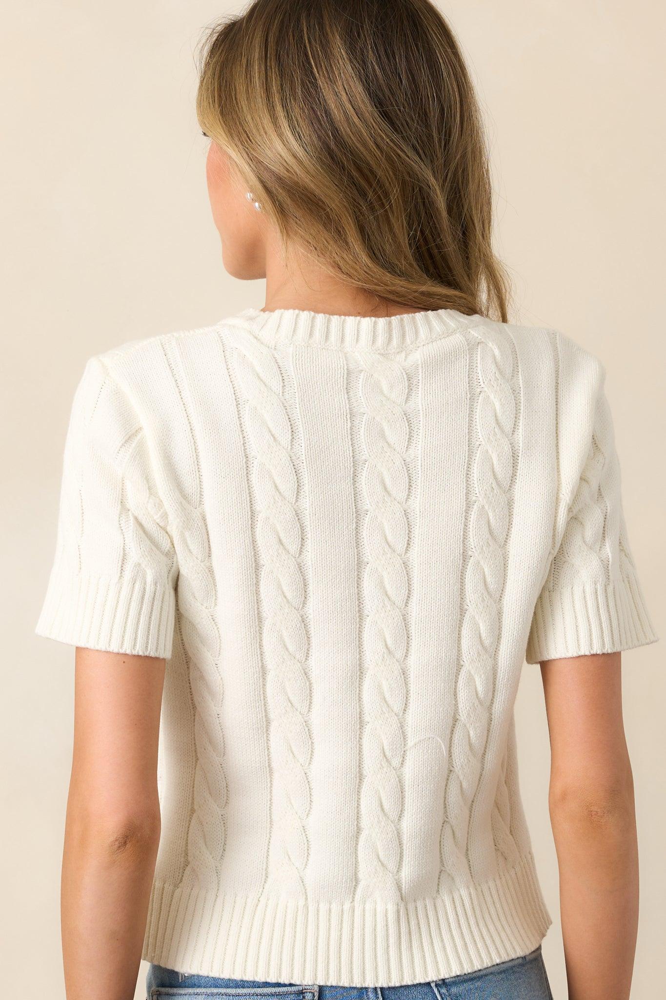 Feels Like Home Ivory Short Sleeve Cable Knit Cardigan Product Image