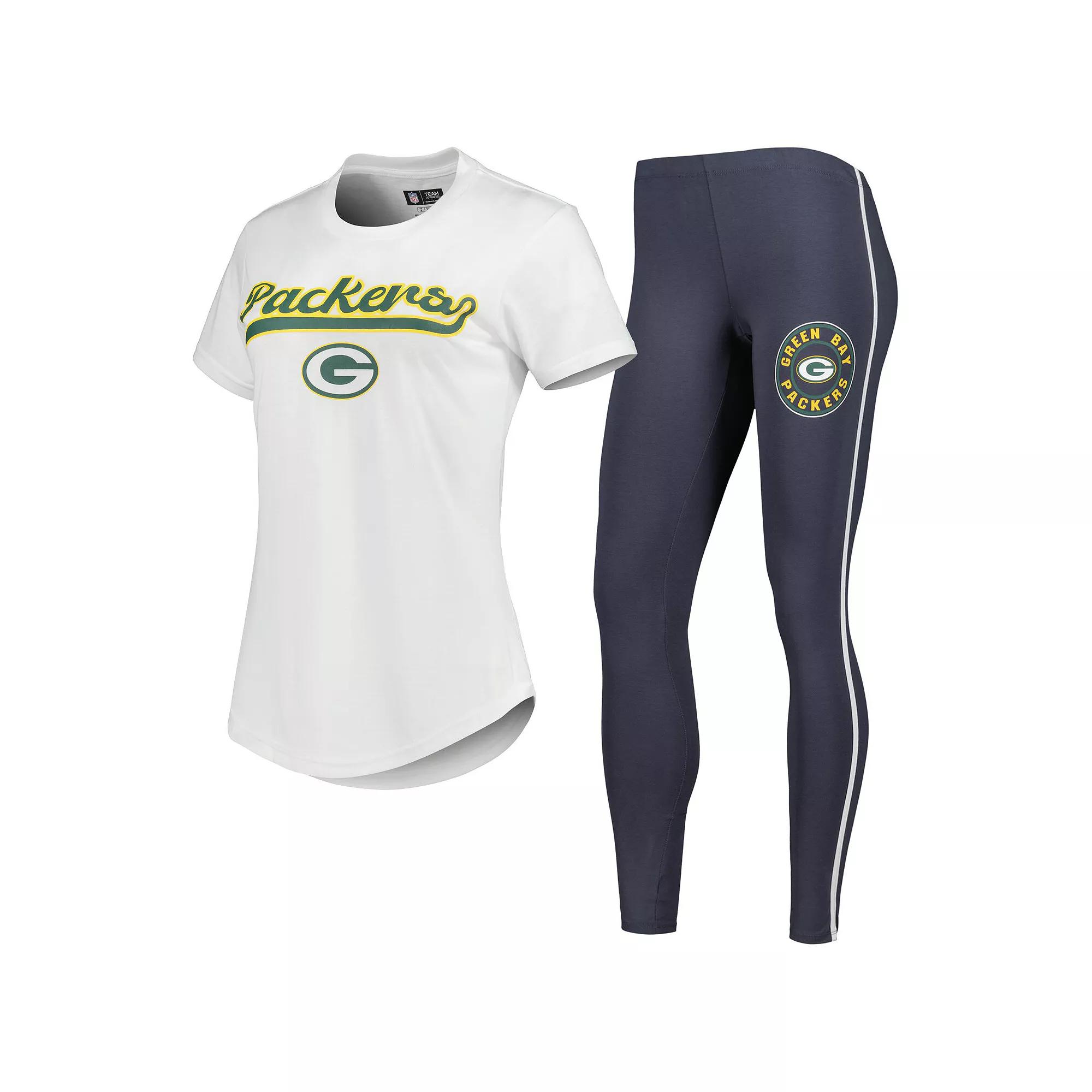 Women's Concepts Sport White/Charcoal Green Bay Packers Sonata T-Shirt & Leggings Sleep Set, Size: Large Product Image