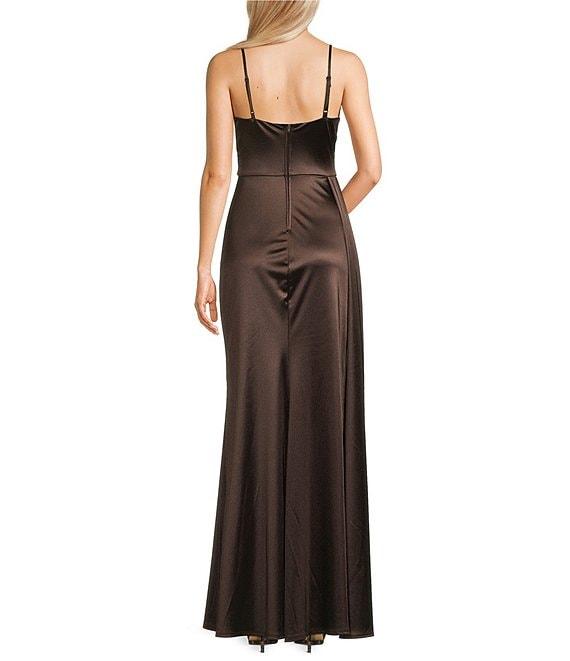 B. Darlin Satin Sweetheart Neckline Side Drape Long Dress Product Image