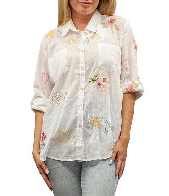Karyn Seo Rachelle Cotton Voile Doodle Embroidered Button Front Shirt Product Image