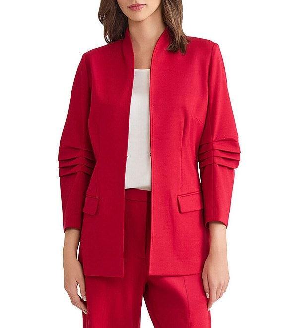 MISOOK Luxe Stretch Ponte Modified Mandarin Collar 3/4 Pleated Sleeve Blazer Product Image