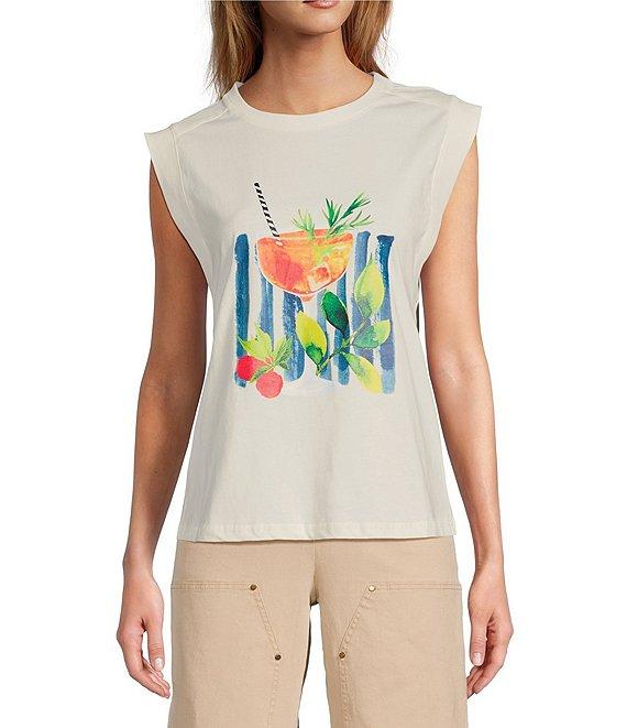 Skies Are Blue Printed Crew Neck Sleeveless Tee Product Image