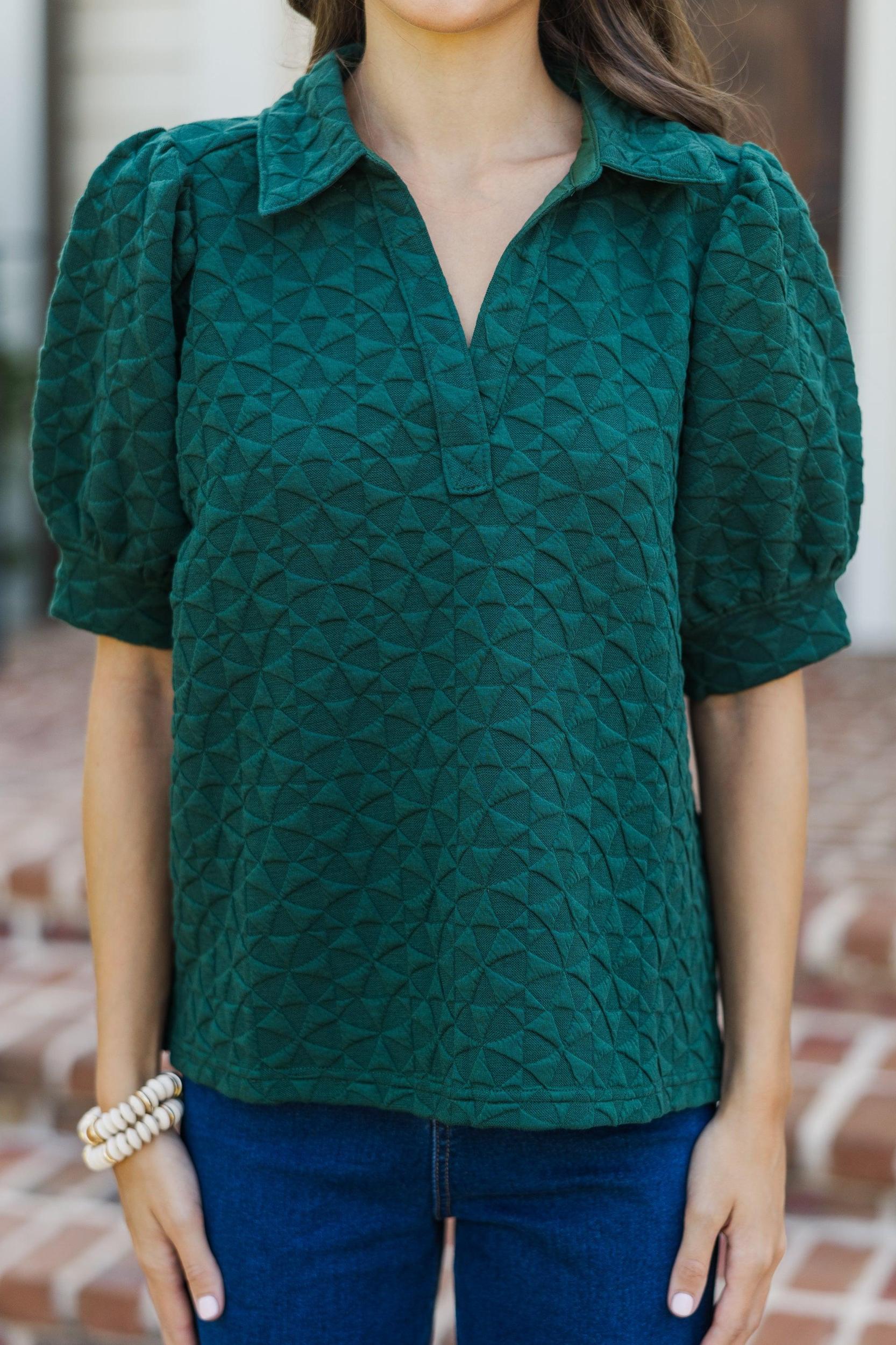 Worth Your While Hunter Green Textured Blouse Female Product Image