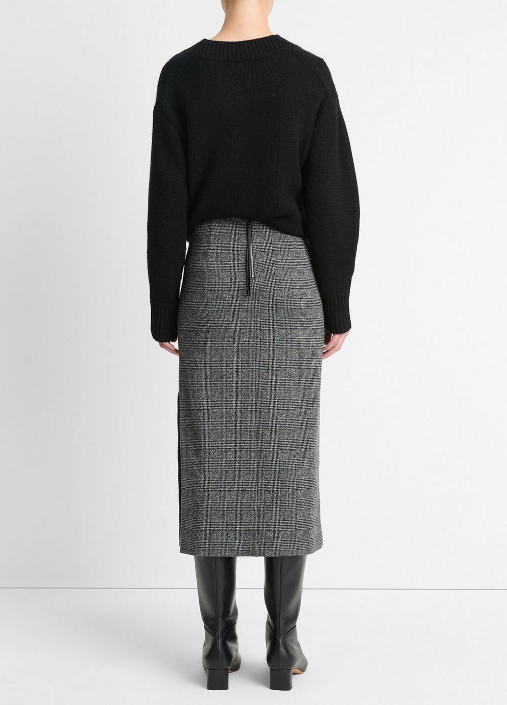 Glen Plaid Italian Cotton-Blend Side-Slit Skirt Product Image