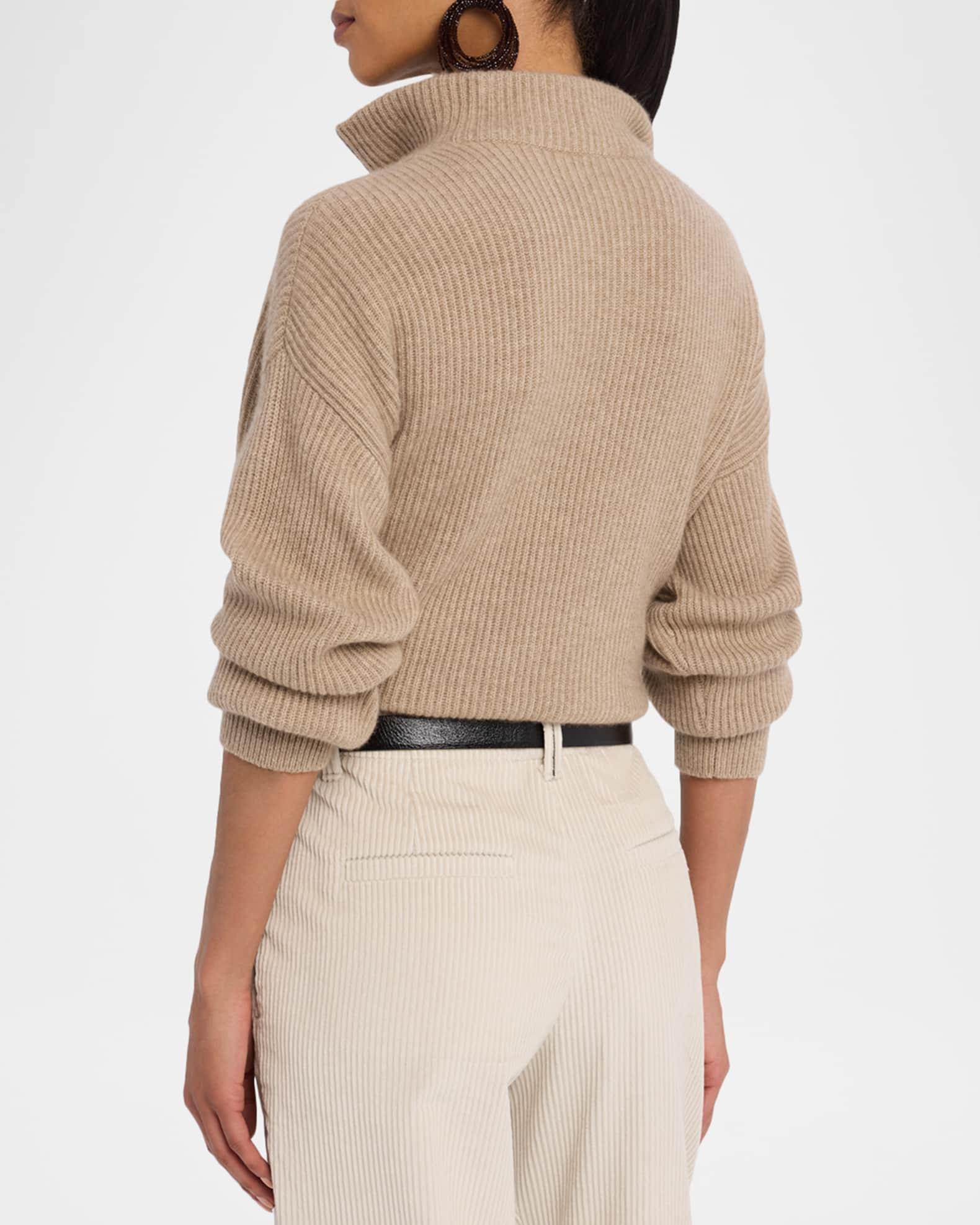 Ribbed Cashmere Deep-V Monili Trim Pullover Product Image