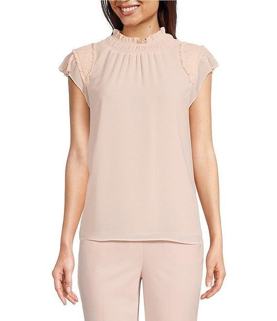 Calvin Klein Chiffon Mock Neck Ruffle Detail Top Product Image