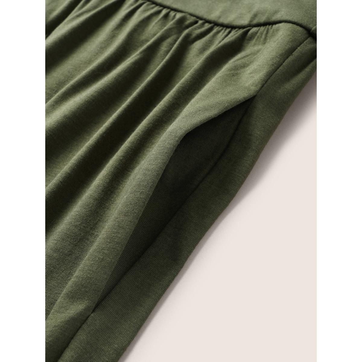 Plus Size ArmyGreen Supersoft Essentials Shirred Pocket Cami Jumpsuit Women Casual Sleeveless Non Everyday Loose Jumpsuits BloomChic 18-20/2X Product Image