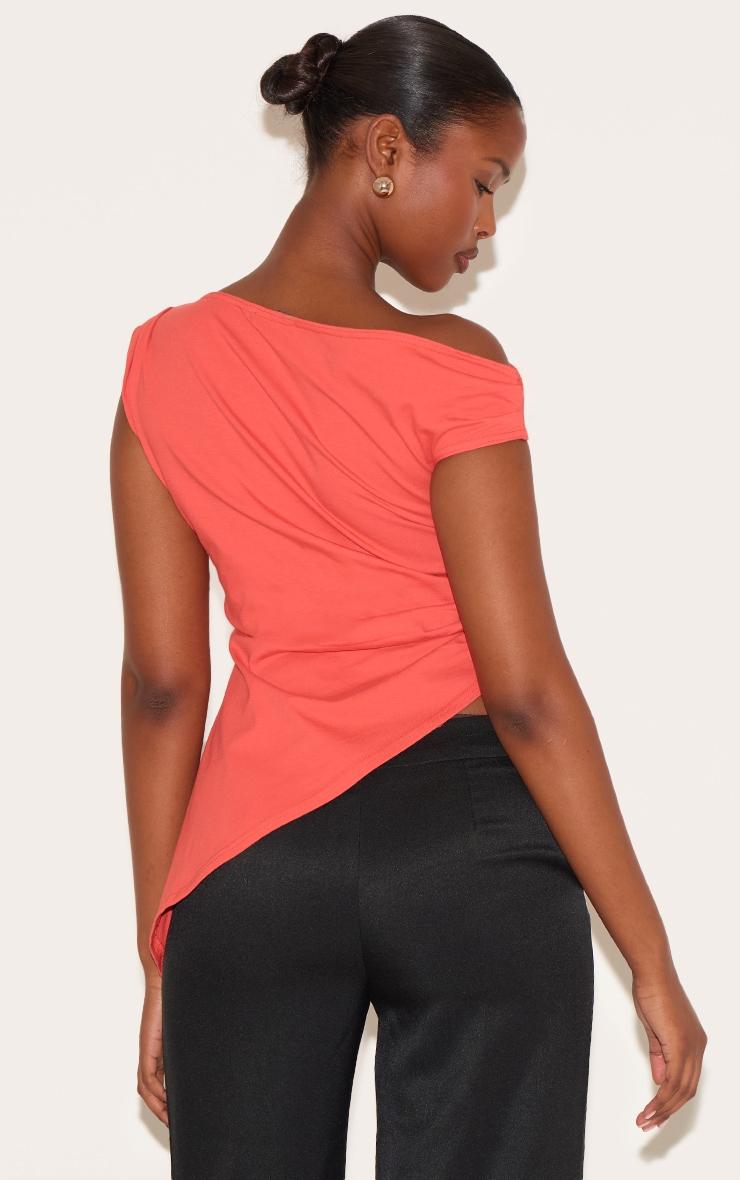 Red Asymmetric Shoulder Extreme Longline Top Product Image