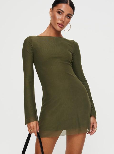 Lukea Long Sleeve Mesh Mini Dress Olive Product Image