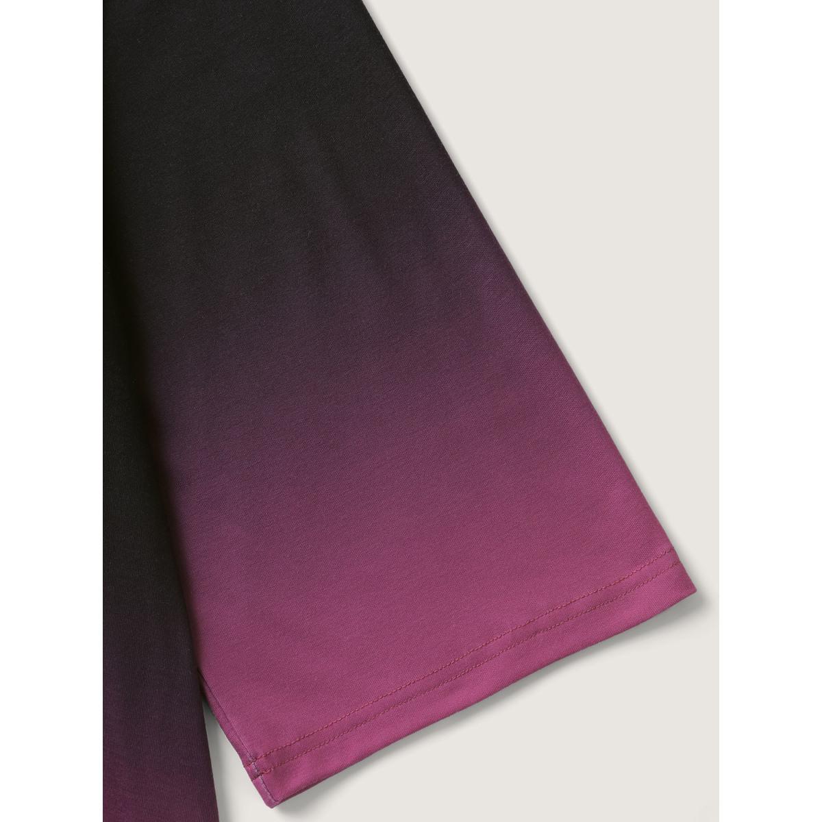 Plus Size Color Gradient Pleated Button T-Shirt RedViolet Women Leisure Round Neck Casual T-shirts BloomChic 30/6X Product Image