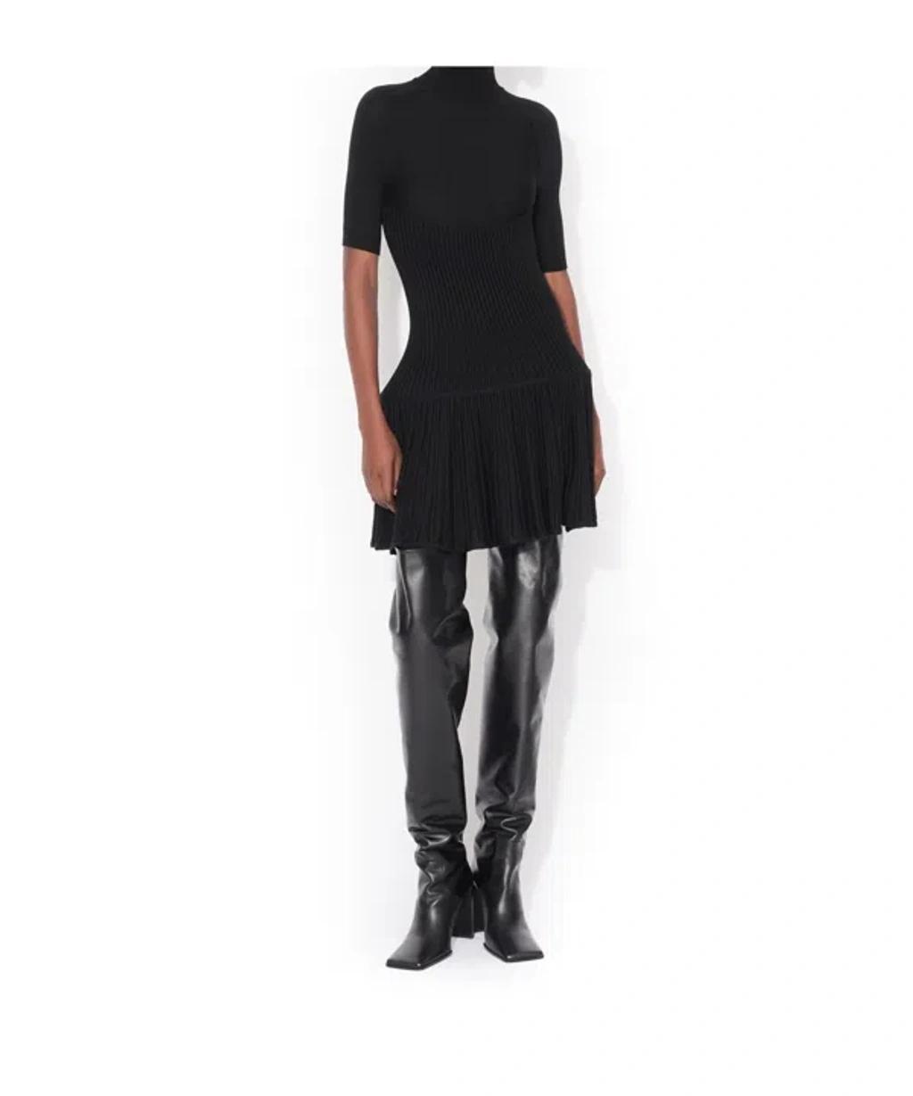 ALAÏA Womens Noir Alaia Crinoline Ribbed Wool-blend Mini Dress In Black Product Image