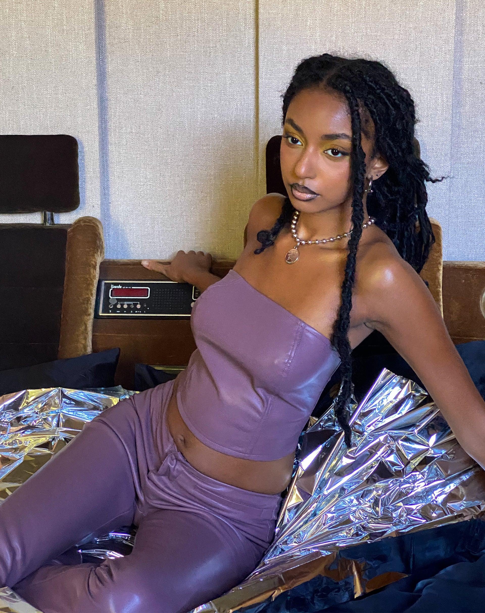 Eara Corset Top in PU Purple Product Image