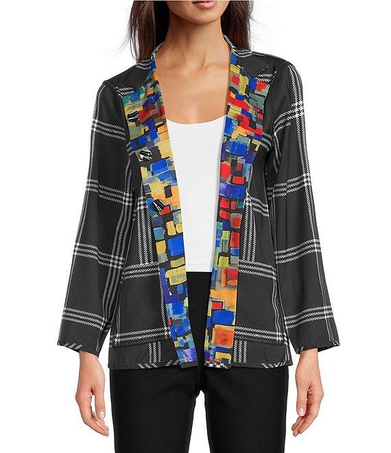 Ali Miles Woven Abstract Multi Print Stand Collar Long Sleeve Reversible Jacket Product Image