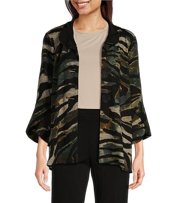 Ali Miles Print Stretch Collared 3/4 Sleeve Jacket Product Image