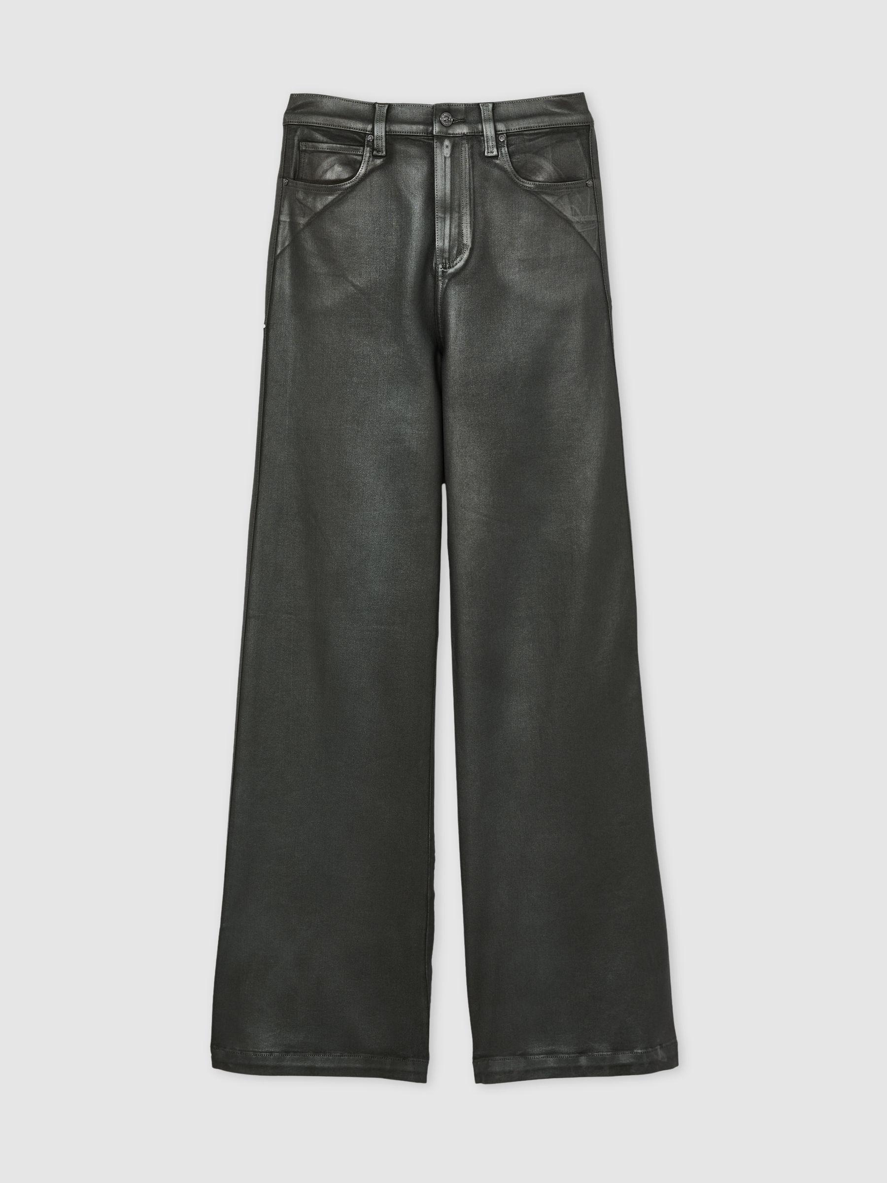 Paige Leather-Look Wide-Leg Jeans in Dark Green Product Image