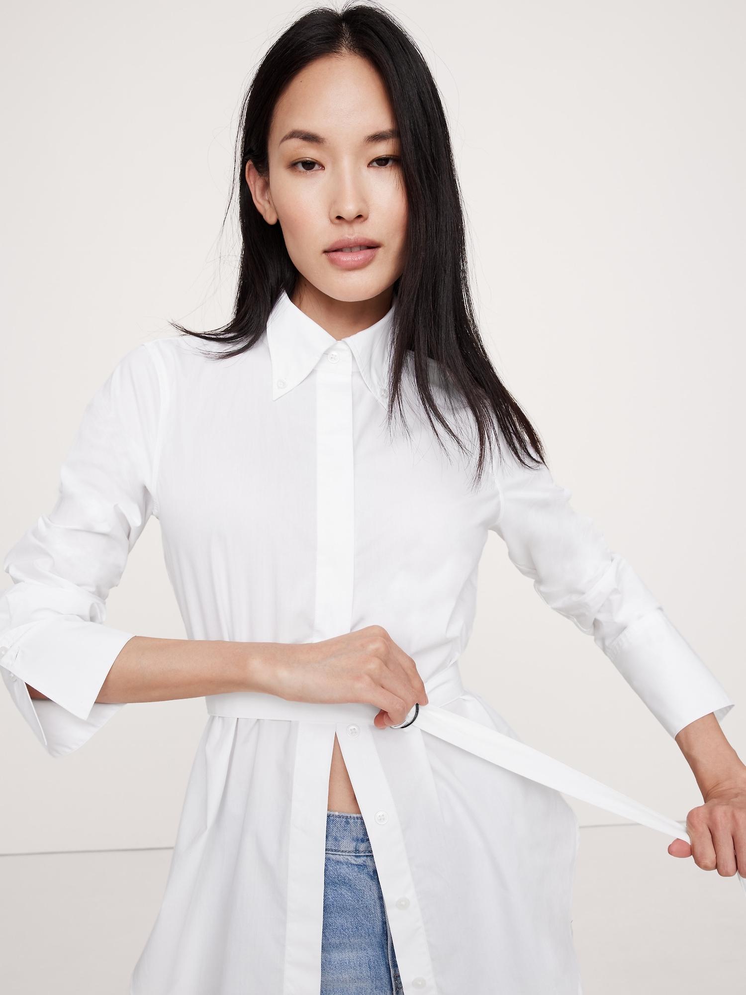 Cotton Poplin Belted Tunic Shirt Product Image