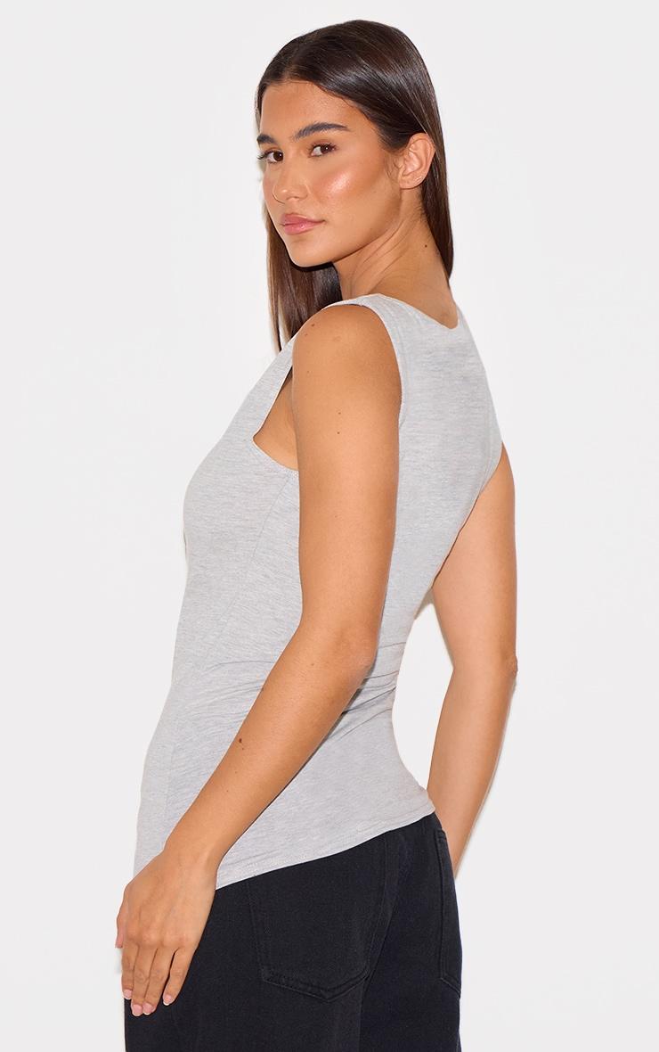 Grey Marl Cotton Straight Neck Long Top Product Image