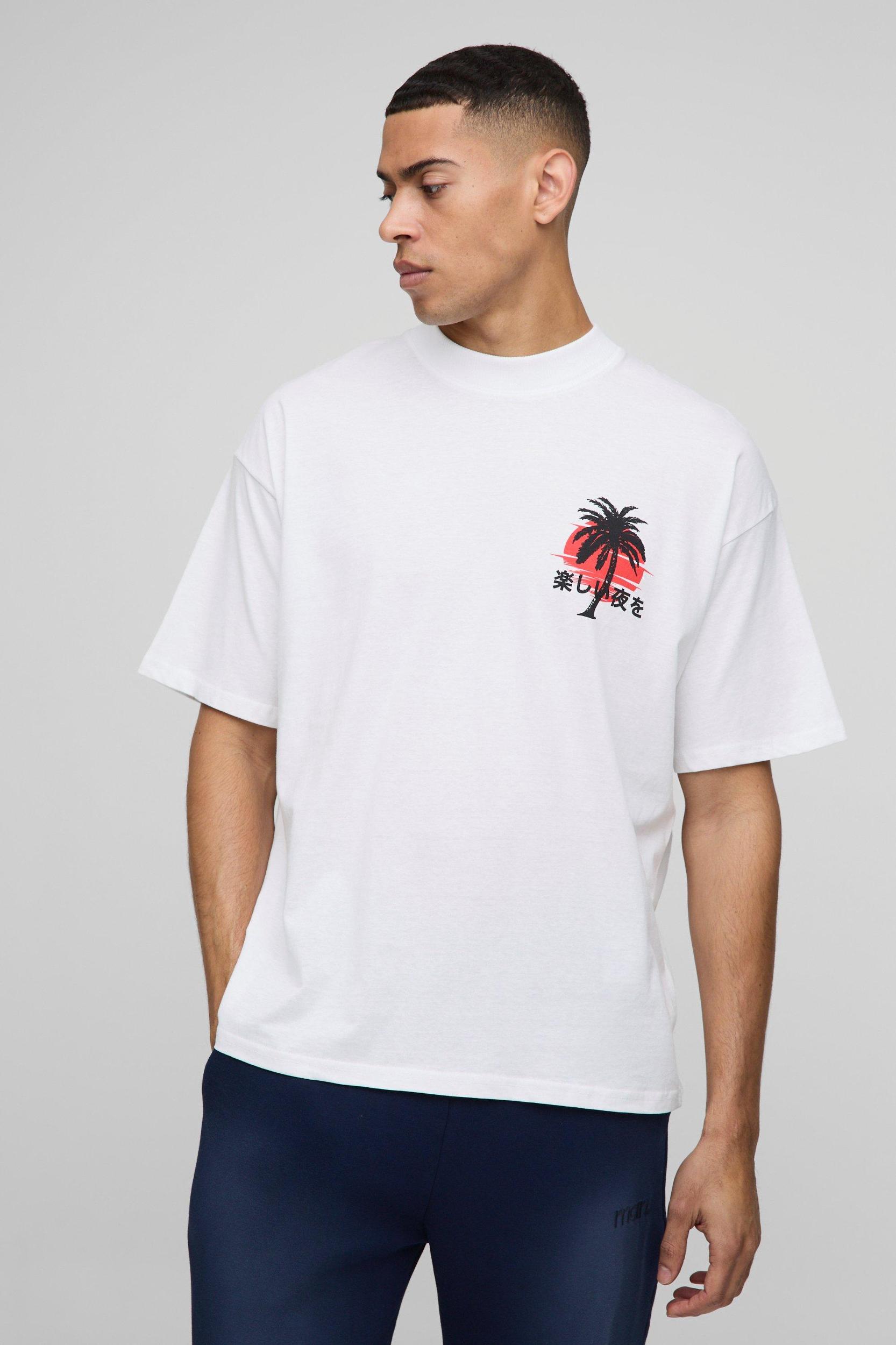 Oversized Extended Neck Beach House Landscape Shadow Print T-shirt | boohooMAN USA Product Image