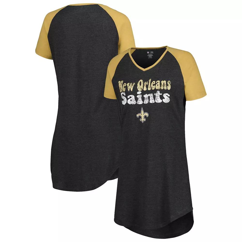 Women's Concepts Sport Black/Gold New Orleans Saints Raglan V-Neck Nightshirt,  Product Image